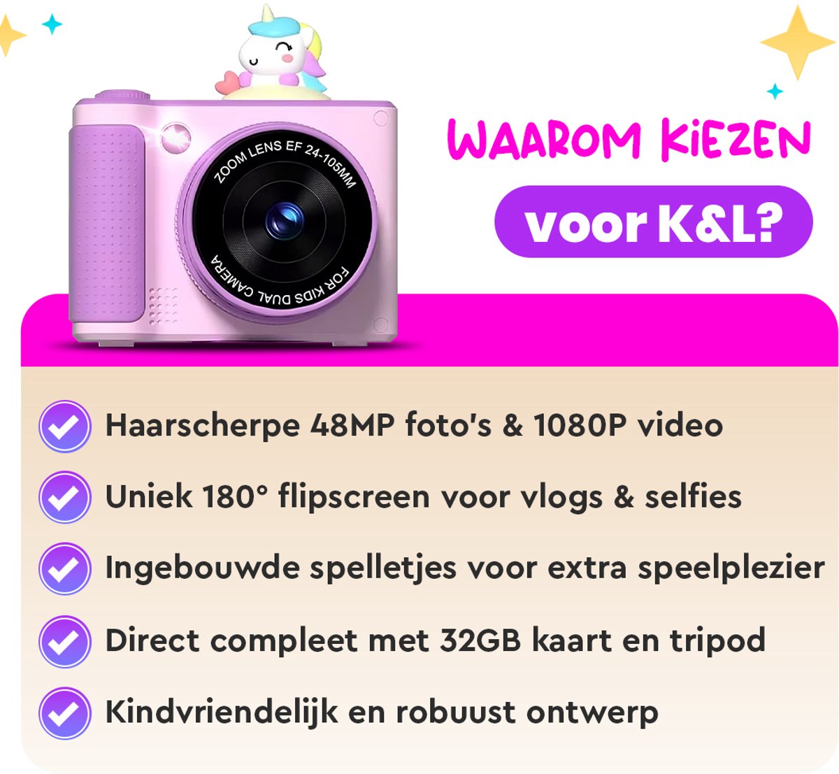 K&L Digitale Kindercamera Kids 32GB - Kinder vlog camera - Kindercamera's Digitaal - Fototoestel Kinderen - Kinderfototoestel — afbeelding 8