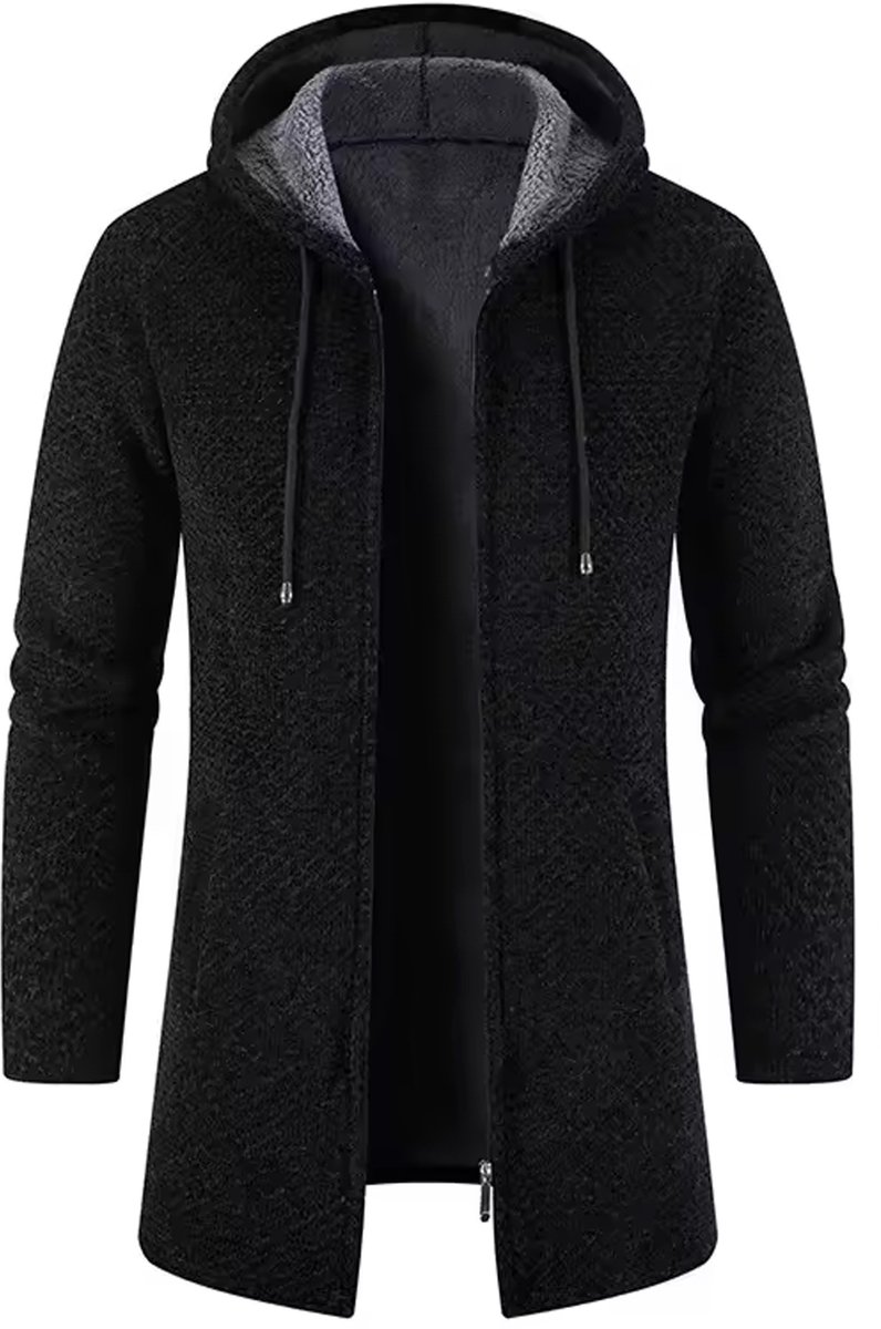 Extra Lang Vest met Capuchon - Rits - Trui - Zwart - Mannen - Mode