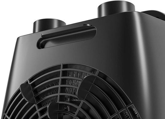 Zwarte draagbare kachel met ventilatierooster en draaggreep