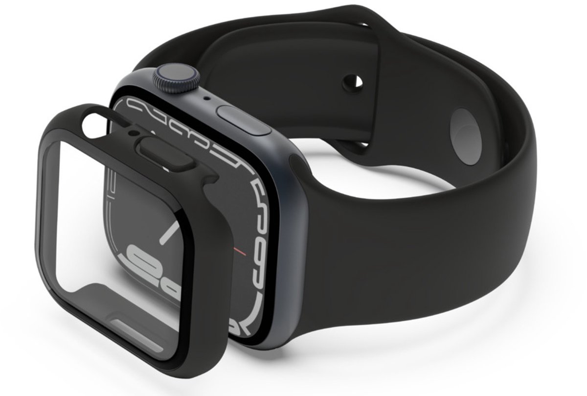 Belkin ScreenForce Apple Watch 44 mm, 45 mm Series 7, SE, 6, 5, 4 Bumper-Case mit integriertem Hartglas-Displayschutz, kratzfest und leicht anzubringen - Schwarz