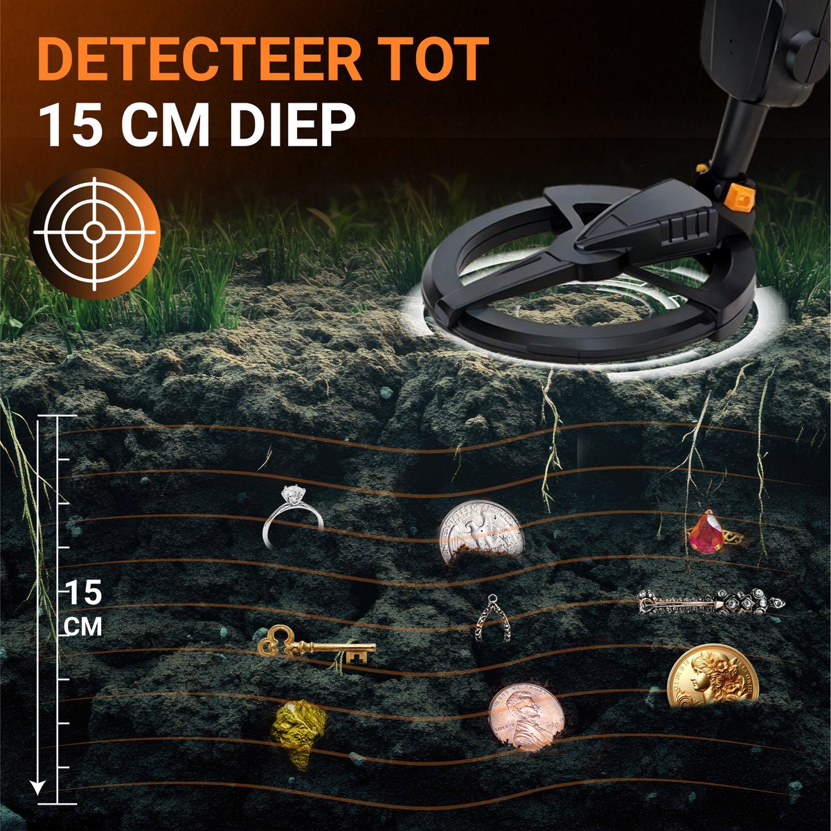 BOSWELL Metaaldetector - Pinpointer - Metaaldetector voor Kinderen - Metaaldetector Kind - Verstelbare Hoogte - Incl. Rugzak, Fluitje, Kompas, Zaklamp, Vergrootglas, Schep, Hark — afbeelding 3