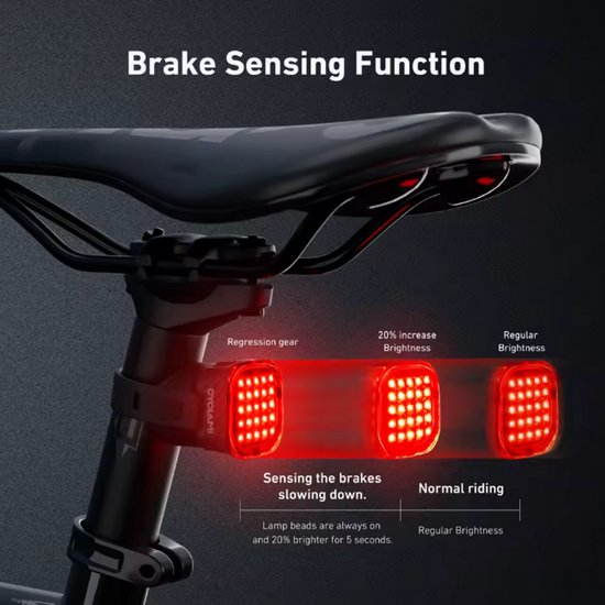 Cyclami Fietslamp Achterlicht LED - Slim Fiets Achterlicht met Remdetectie - USB-C Oplaadbaar - Waterproof LED Achterlamp - 200m Zichtbaarheid - Automatisch Stoplicht - 4 Modi - Achterlicht voor Fiets — afbeelding 3