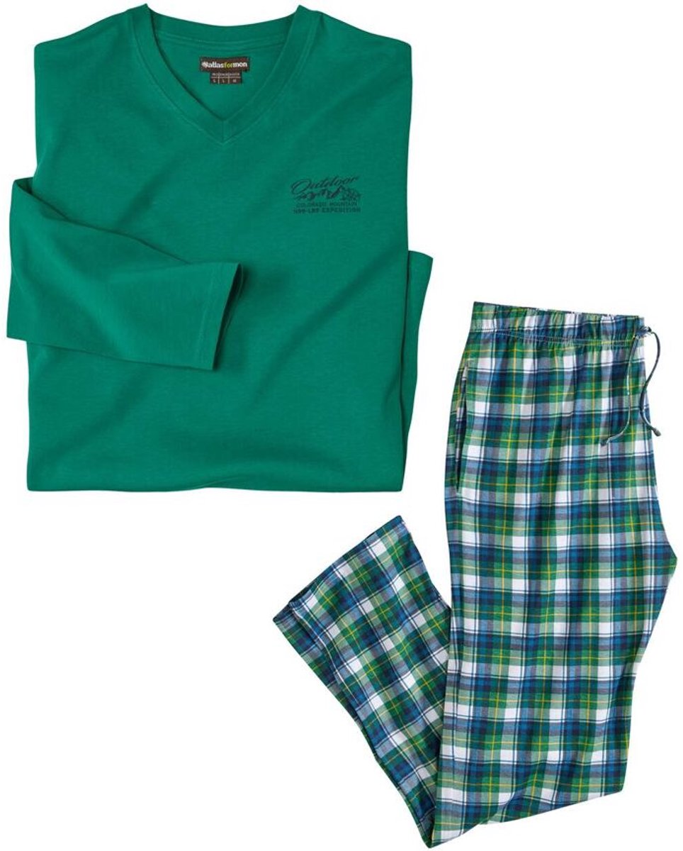 ATLAS FOR MEN - Groen geruite pyjama van katoen - Heren - Verkrijgbaar in grote maten - L