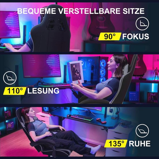 Ergonomische Gamingstoel met Massagefunctie en Voetensteun - Draaistoel in Grijs — afbeelding 2