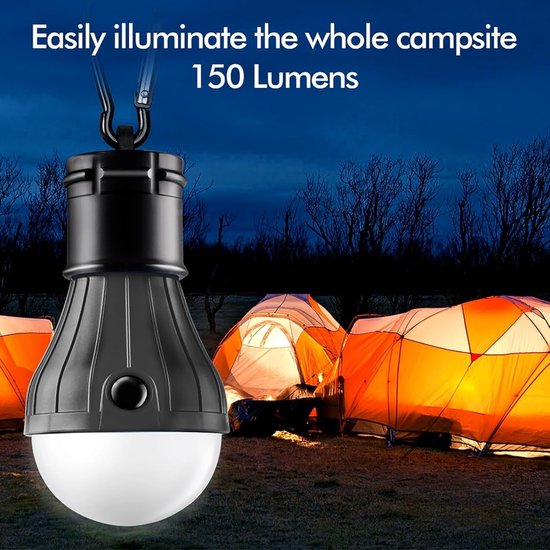 4 stuks - Kampeerlamp - Camping tentlamp - 3LED lamp - Met h4 aak - Hanglamp voor kamperen - Zwart - Zonder batterijen - Noodlamp - Draagbare LED tentlamp - Geschikt voor kamperen en wandelen — afbeelding 4