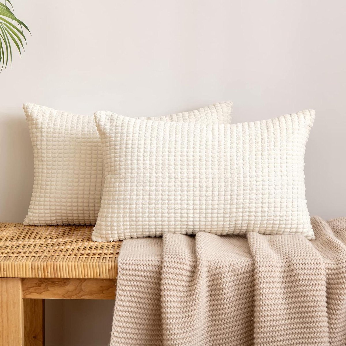 Provento - Ribfluwelen kussensloop met granulaat - decoratieve zachte kussenovertrek - set van 2 - beige