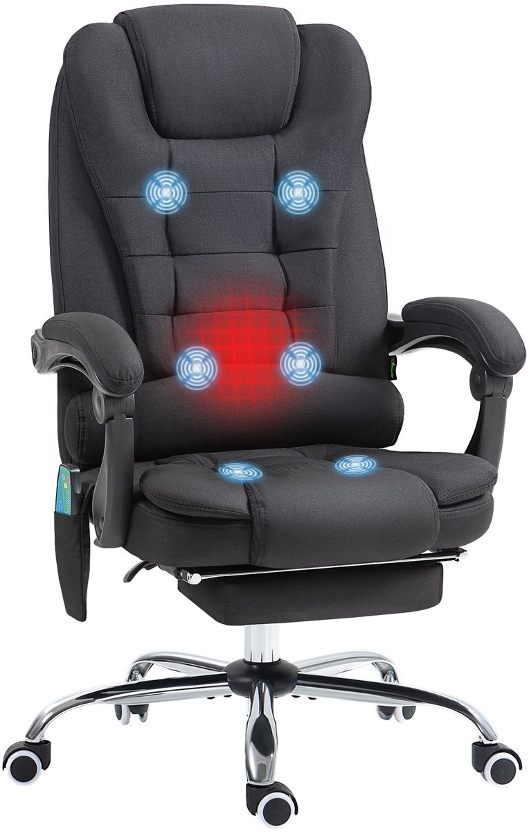 Vinsetto bureaustoel met massagefunctie - 65 x70x111-119 cm - zwart