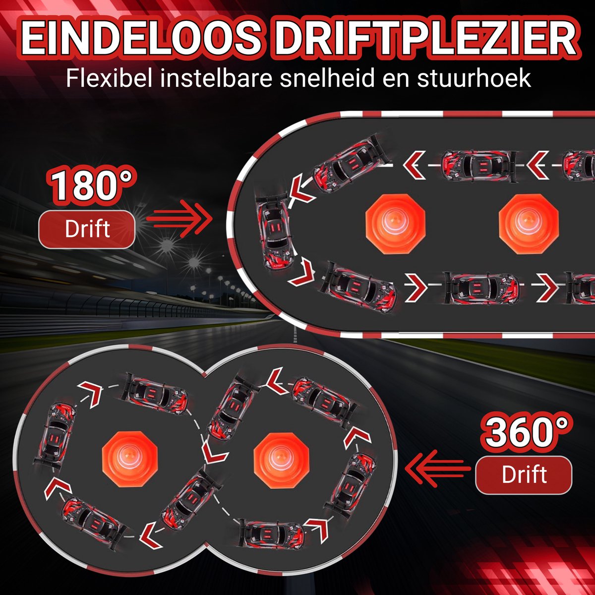 HAWX Bestuurbare Auto - RC Auto - Race Auto - RC Drift Car - Afstandsbestuurbare Auto - Volwassenen en Jongens - Voor Buiten en Binnen - Incl. 3 Batterijen, 8 Verkeerskegels — afbeelding 4