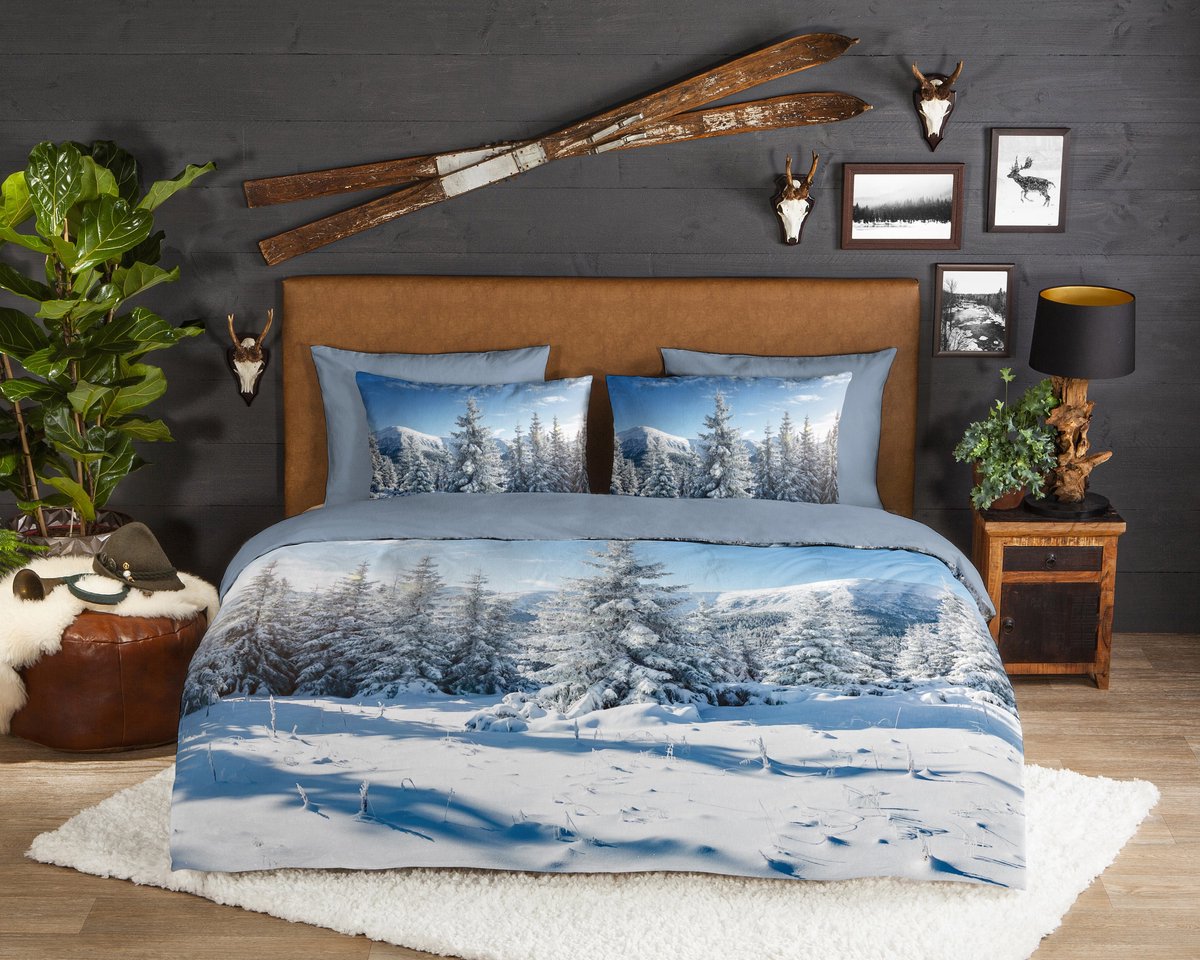 Good Morning dekbedovertrek sneeuw / winterlandschap - Lits jumeaux 240x200/220 cm - Blauw - 100% Katoen flanel
