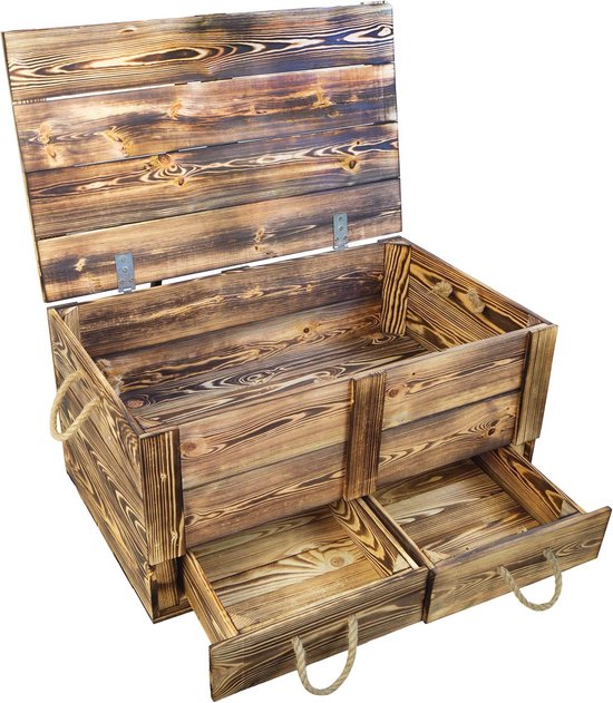 Kistenkolli Altes Land grote kist Aufbewahrungskiste opbergkist houten kist met deksel en 2 laden schatkist salontafel commode van hout Afmetingen 85