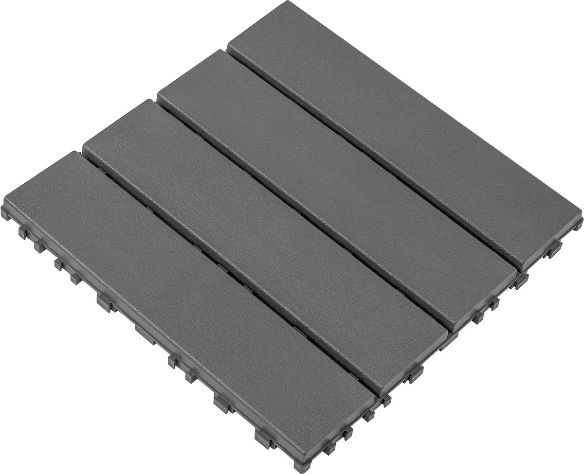 Kunststof Inklik Terrastegels, 44 Stuks Terrastegels, 30x30 cm Vierkante Waterdichte Buitentegels voor Alle Weersomstandigheden, Terrastegels voor Zwembad, Balkon, Tuin, DONKERGRIJS