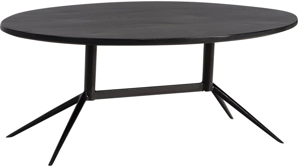 salontafel 90x50x35 cm mango massief hout metaal zwart salontafel ovaal, design woonkamertafel met natuurlijke houtnerf, salontafel woonkamer modern
