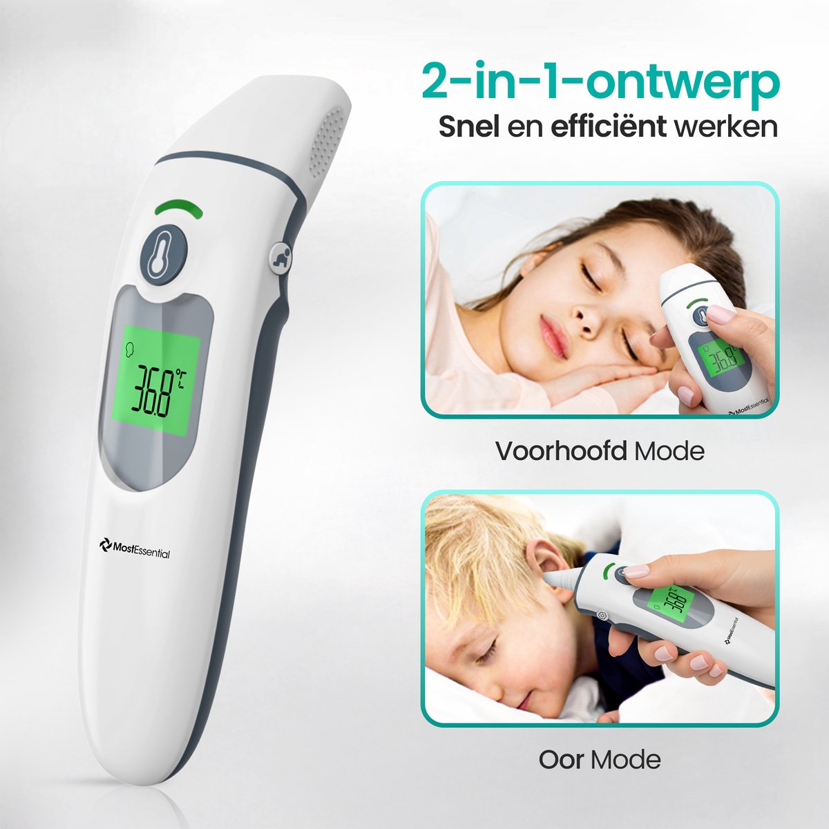 MostEssential 2-in-1 Digitale Koortsthermometer - Oorthermometer – Thermometer Voorhoofd & Lichaam - Koortsthermometer voor Volwassenen, Kinderen en Baby's - Contactloos - IR30 — cadeau in Cadeau-ideeën - foto 2