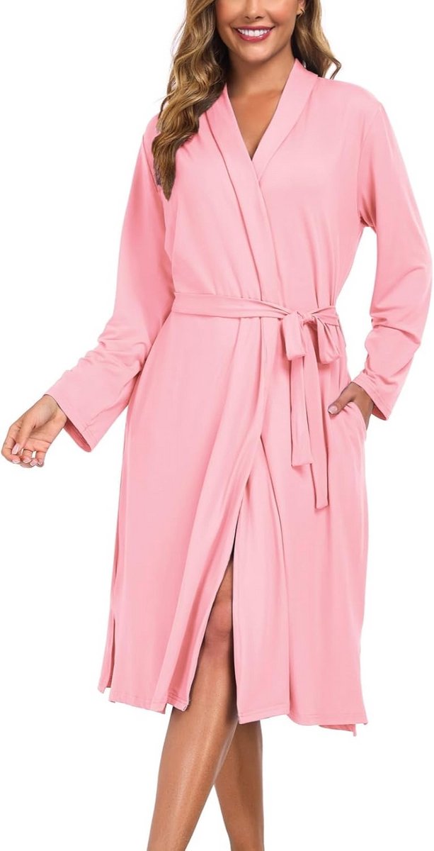Lange Dames Kamerjas Lichtgewicht Kimono met Zakken en V-Hals