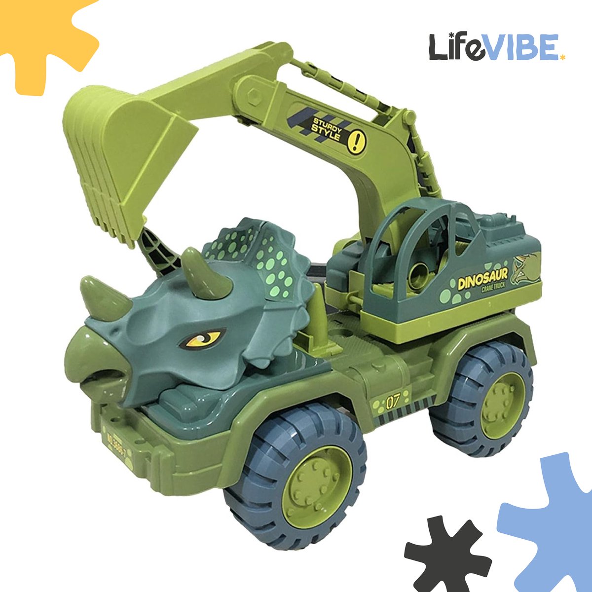 LifeVibe® Dinosaurus graafmachine Speelgoed auto - Dino graafmachine - Inclusief Attributen - Auto Speelgoed Jongens