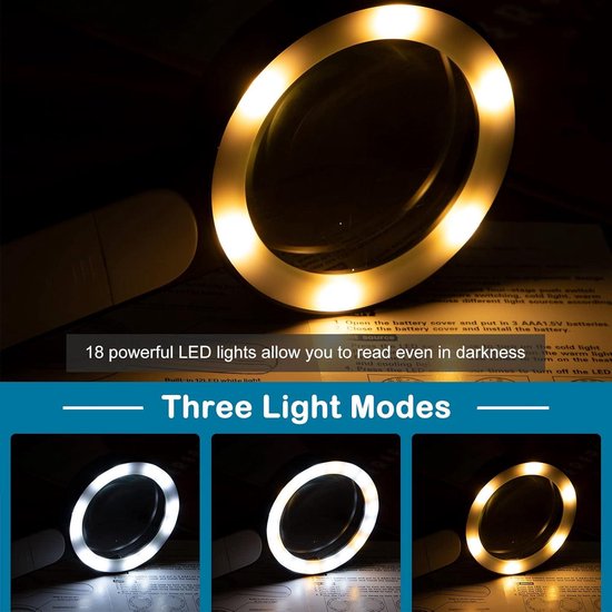 NZQXJXZ 30X 10X Vergrootglas met licht en standaard, 2-in-1 flexibele zwanenhals vloervergrootlamp met 36 instelbare helderheids-LED's, 3 kleurmodi verlichte vergrootglas voor naaien, knutselen