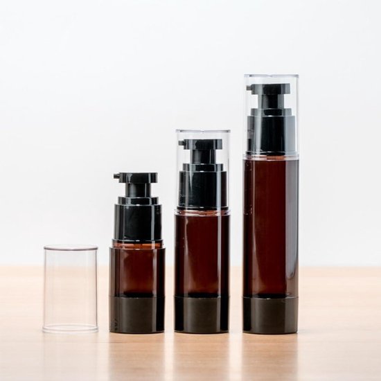 Ronte - Bruine Plastic Lotion Pomp Flessen Set van 2 voor Cosmetische Reizen - Hervulbaar en Vacuüm - Shampoo en Vloeistof Opslag van Ronte — afbeelding 3