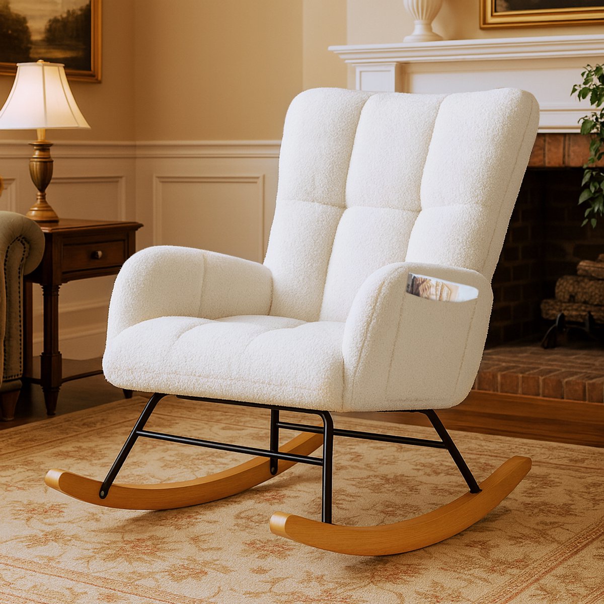 COMHOMA - Oorfauteuil Teddypluche - Schommelstoel Tot 150 kg - Wit