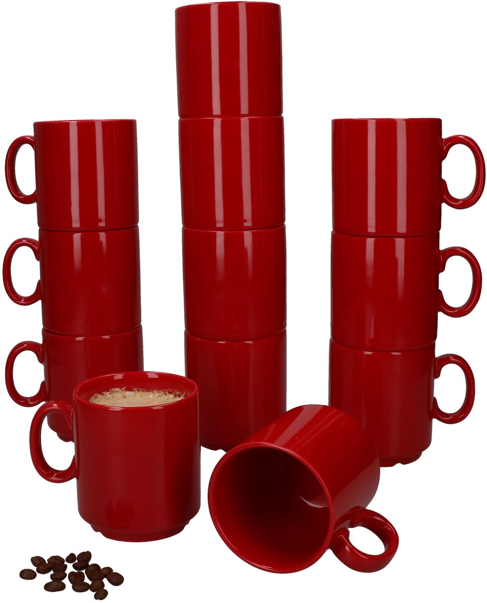 Set van 12 EVENT stapelbare koffiemokken rood porselein 250 ml