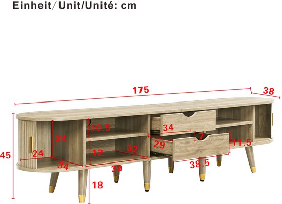 Livli Sydney zwevend tv meubel 280cm walnoot ribbelfront kopen