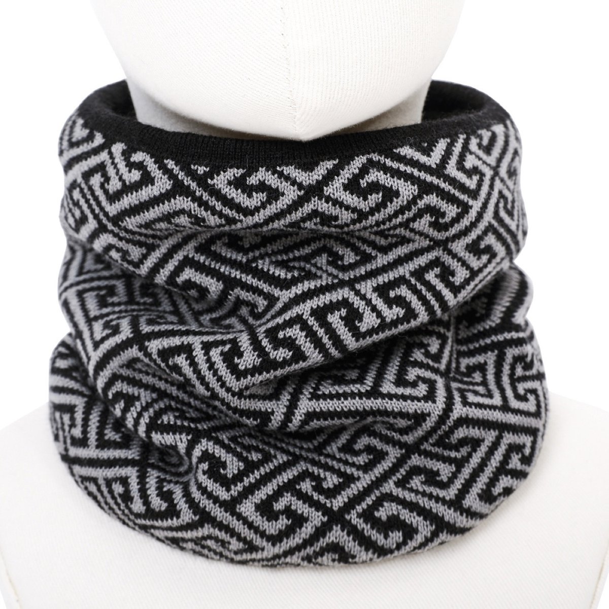 Buff – Warme Winter Nekwarmer – Dubbele Lagen Colsjaal – Unisex Tube Sjaal – One Size - Zwart Grijs Patroon 02