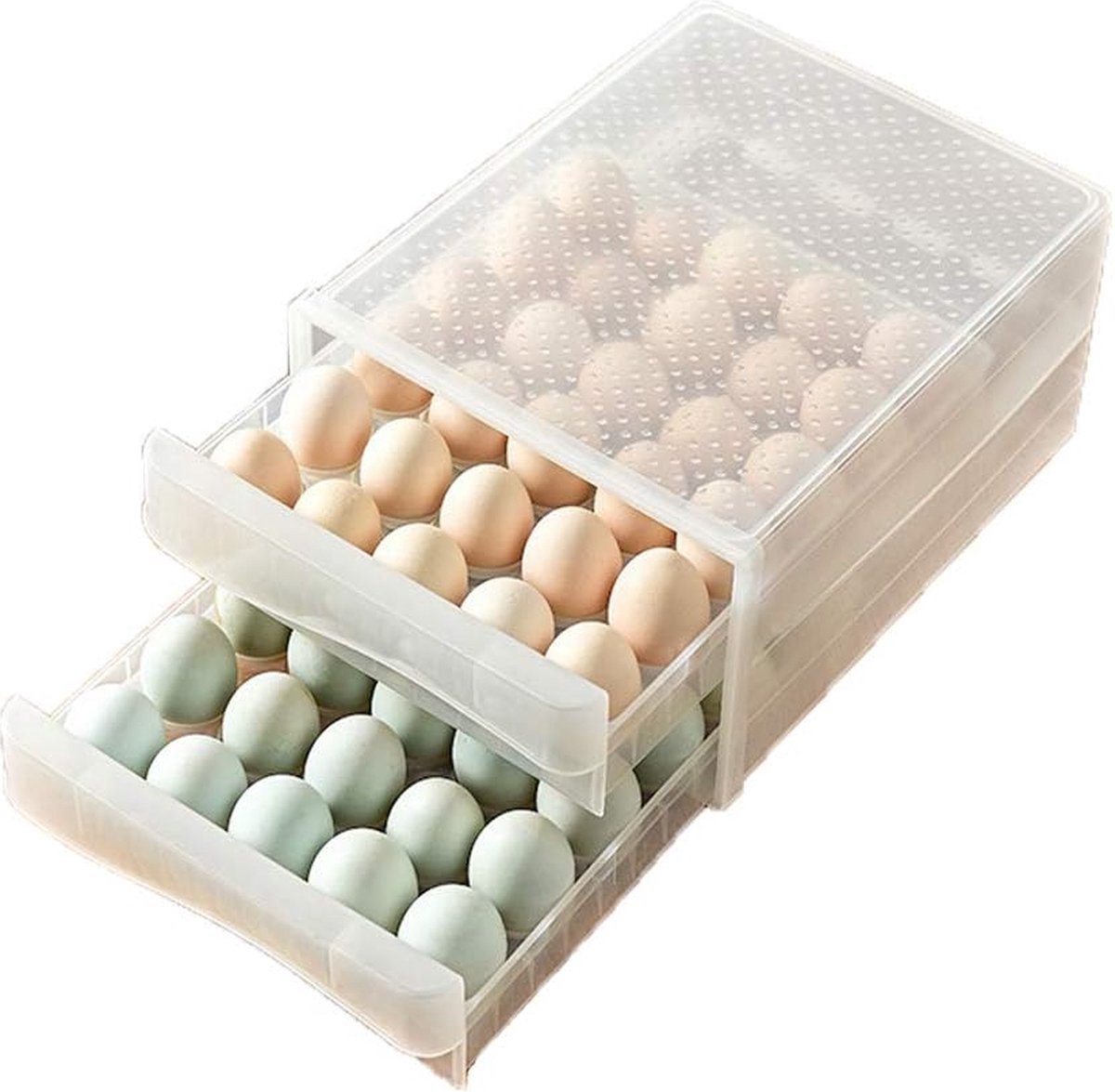 Stunq® Inovra Plus - Eieren Opbergdoos - Grote Capaciteit voor 60 Eieren - Milieuvriendelijk - Stapelbaar voor Koelkast en Keuken - Picknick - Dubbellaagse Opslag Container