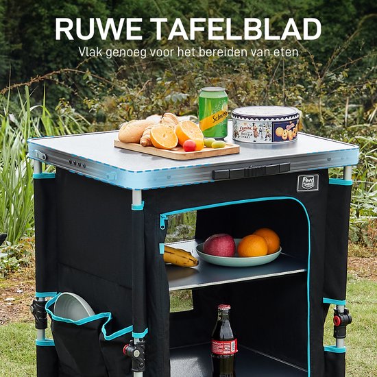 TIMBER RIDGE Campingkeuken - Campingkast - Opvouwbaar & Multifunctioneel - 3-lagen opbergkast - 30KG draagvermogen - 50×60×80cm - Zwart — afbeelding 2