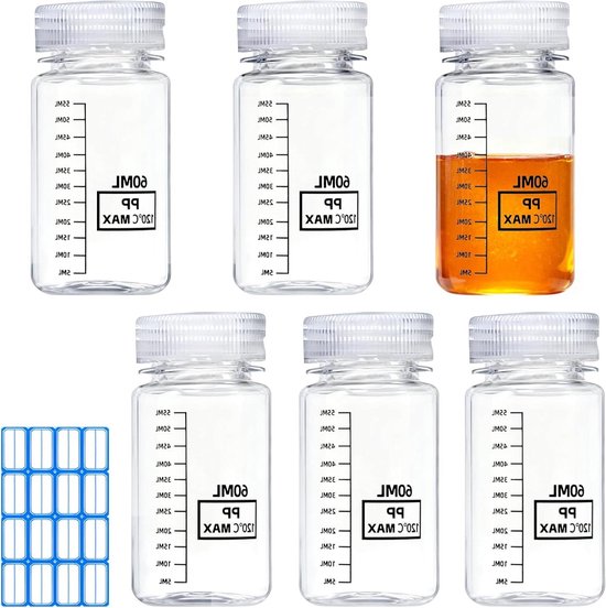 12 Petites Bouteilles En Plastique 60ml - Avec Entonnoir, étiquettes Et Brosse - Réutilisables, Transparentes, Anti-fuites Petite Bouteille En Verre