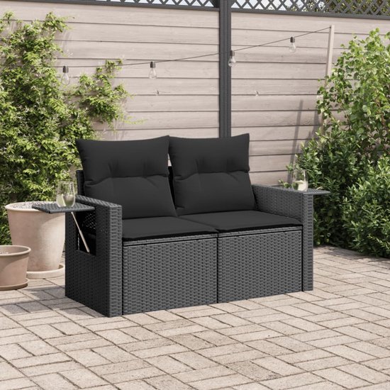 vidaXL-Tuinbank-2-zits-met-kussens-poly-rattan-zwart