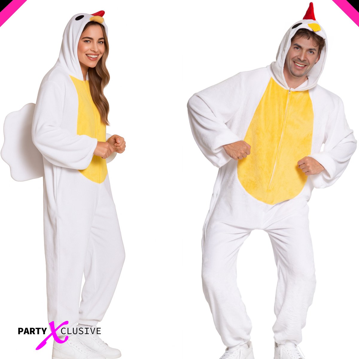 Partyxclusive Kippen Onesie Dieren Onesie Dieren Kostuum Carnavalskleding Carnaval kostuum verkleedkleding Volwassenen - Onesie - Wit - Unisex - Polyester - Onesize — afbeelding 8