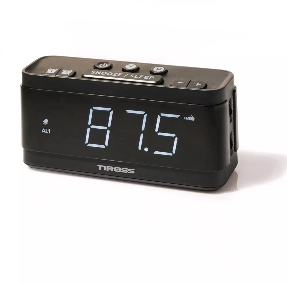 TIROSS Digitale radio wekker met groot led display, fm radio, dubbel alarm, usb voeding en batterij back up