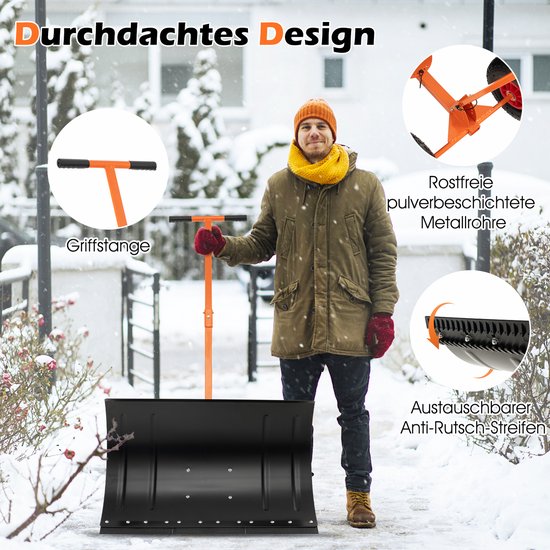 KADAX Pelle à Neige Sur Roues - Poussoir Ergonomique 65.5 X 34 Cm, Poignée Réglable Hauteur & Angle, Déneigement Facile Et Rapide