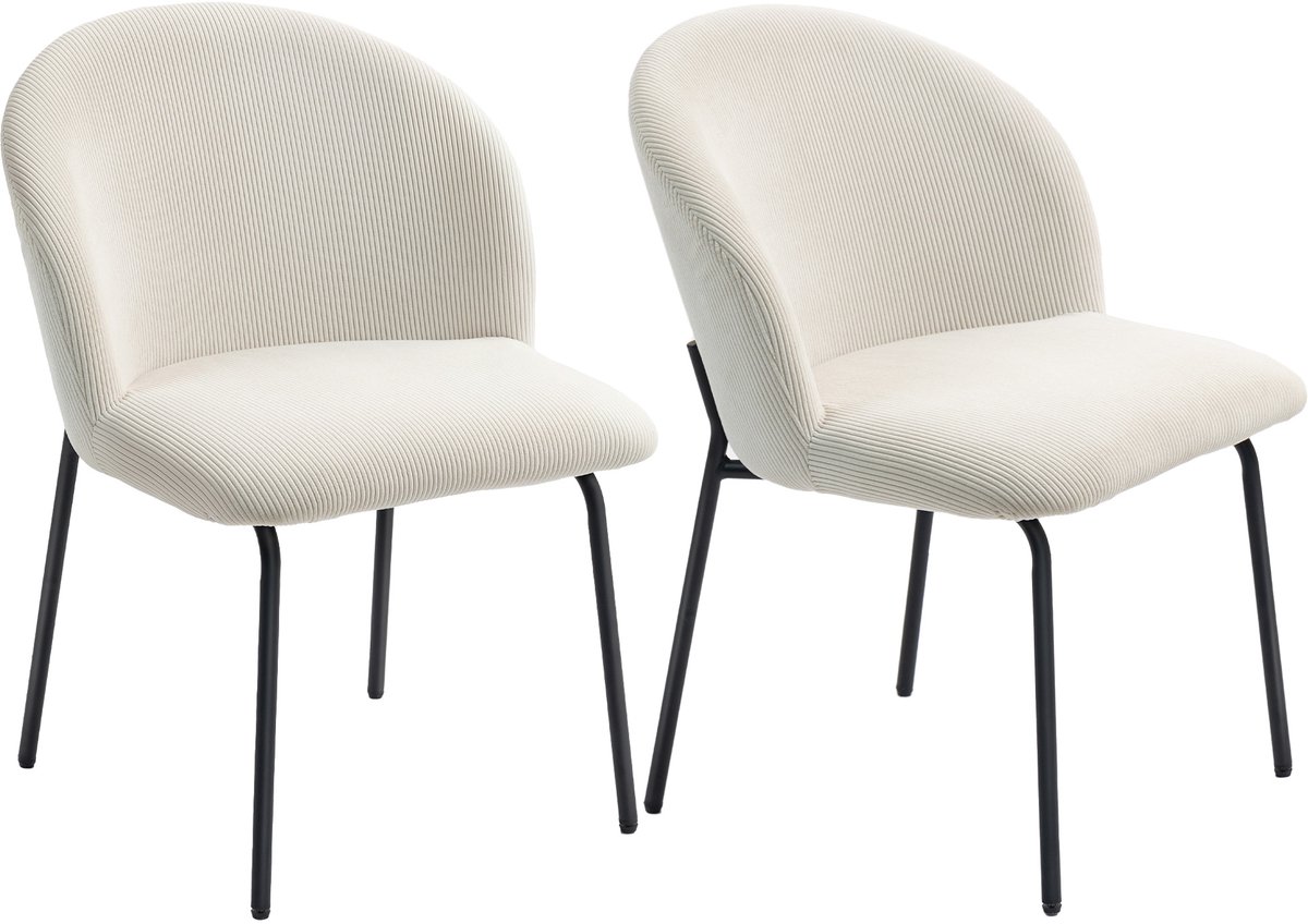 HOMCOM Eetkamerstoel - Corduroy (70% polyester, 30% acrylvezel) - 56x58x78cm - Wit