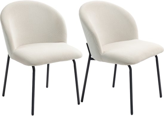 HOMCOM Eetkamerstoel - Corduroy (70% polyester, 30% acrylvezel) - 56x58x78cm - Wit