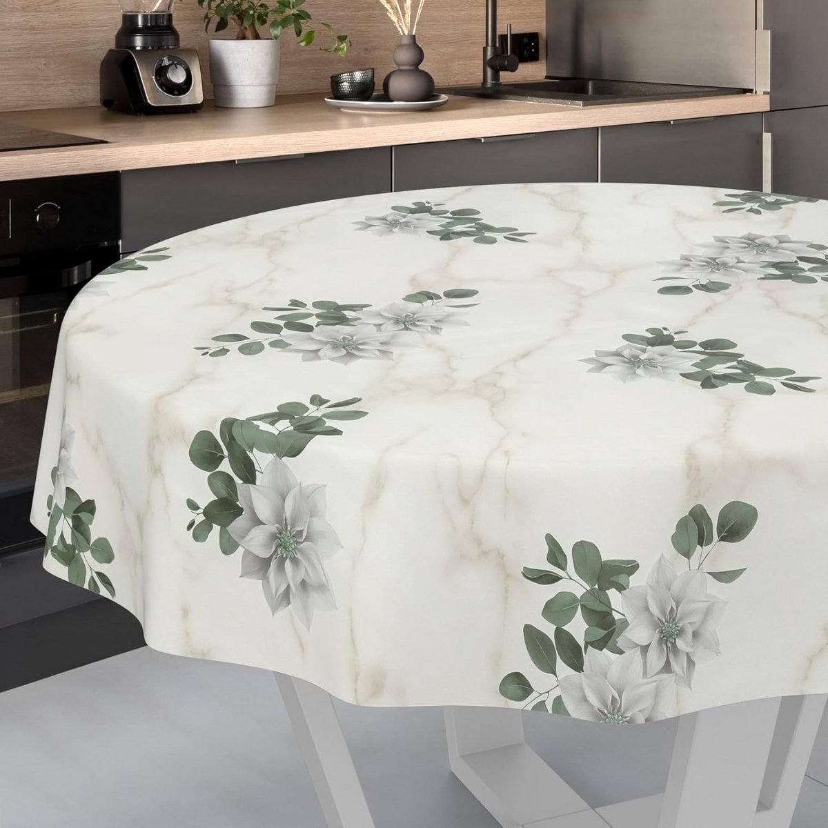 Ronde Wasbare Tafelkleed Marmer Bloemen Design 140 cm - Geschikt voor Binnen & Buiten