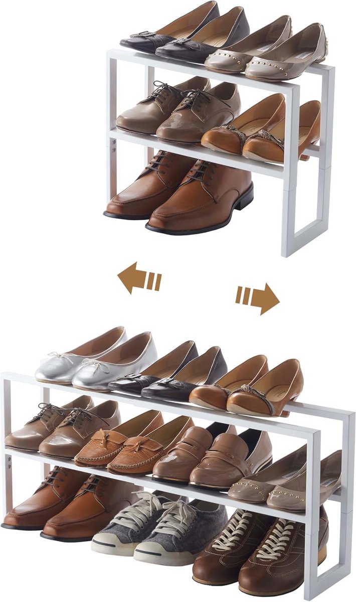 Uitschuifbaar schoenenrek 2-laags - Modern en Strak Design - Wit