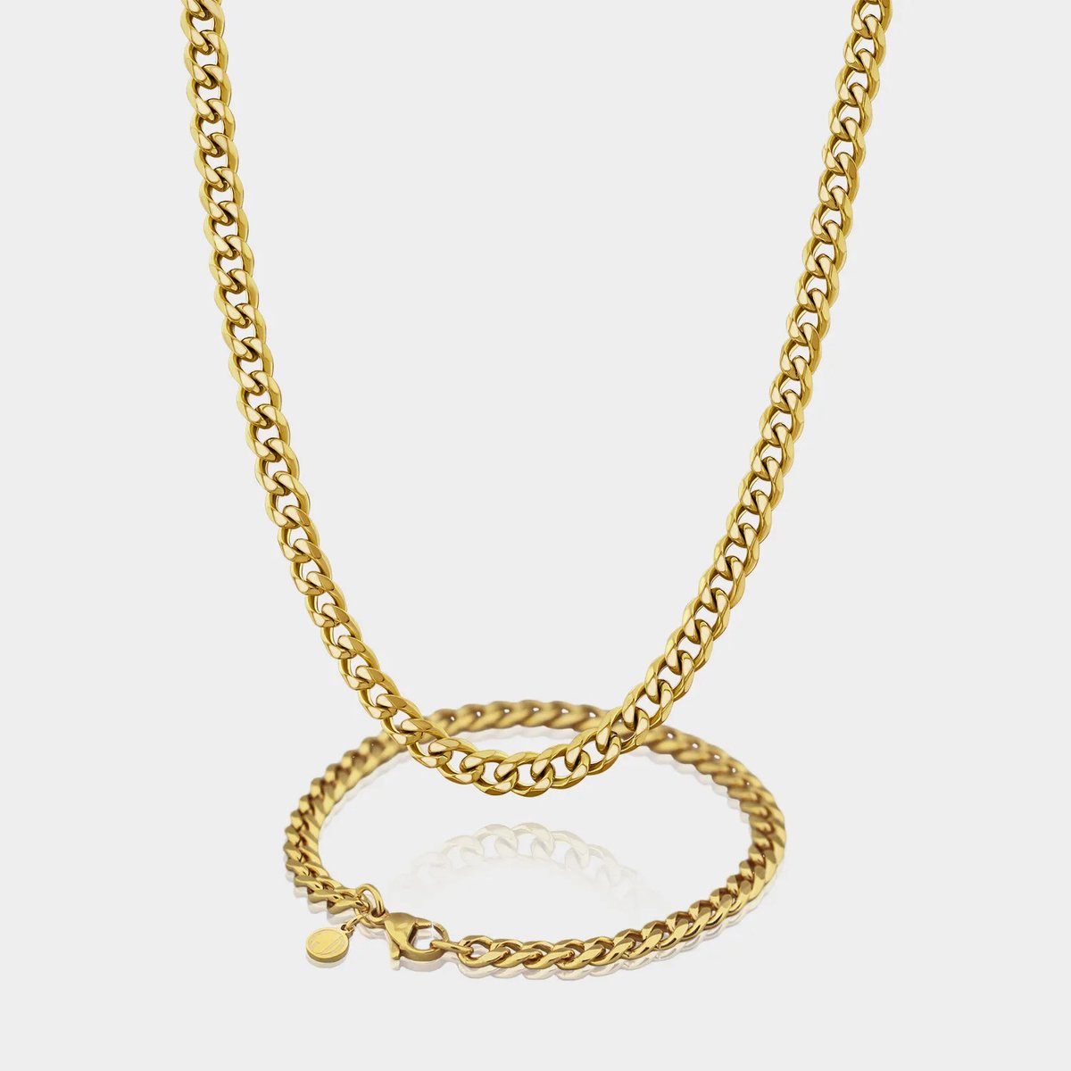 Cuban Ketting 5 mm x Cuban Armband 5 mm - Gouden Schakelketting en Schakelarmband Heren - 60/19 cm lang - Olympus Jewelry