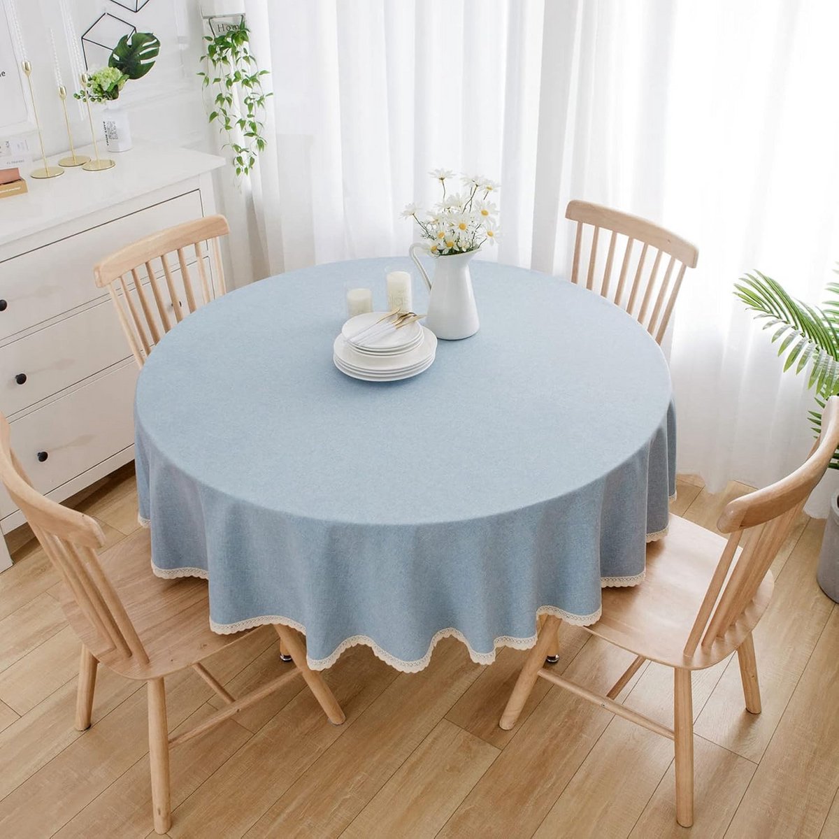 Ronde Tafelkleed Katoen Linnen Effen Kleur Olie- en Waterafstotend