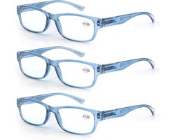 3 Leesbrillen 2.0 voor Dames en Heren - Comfortabele Rechthoekige Leeshulp in Blauw