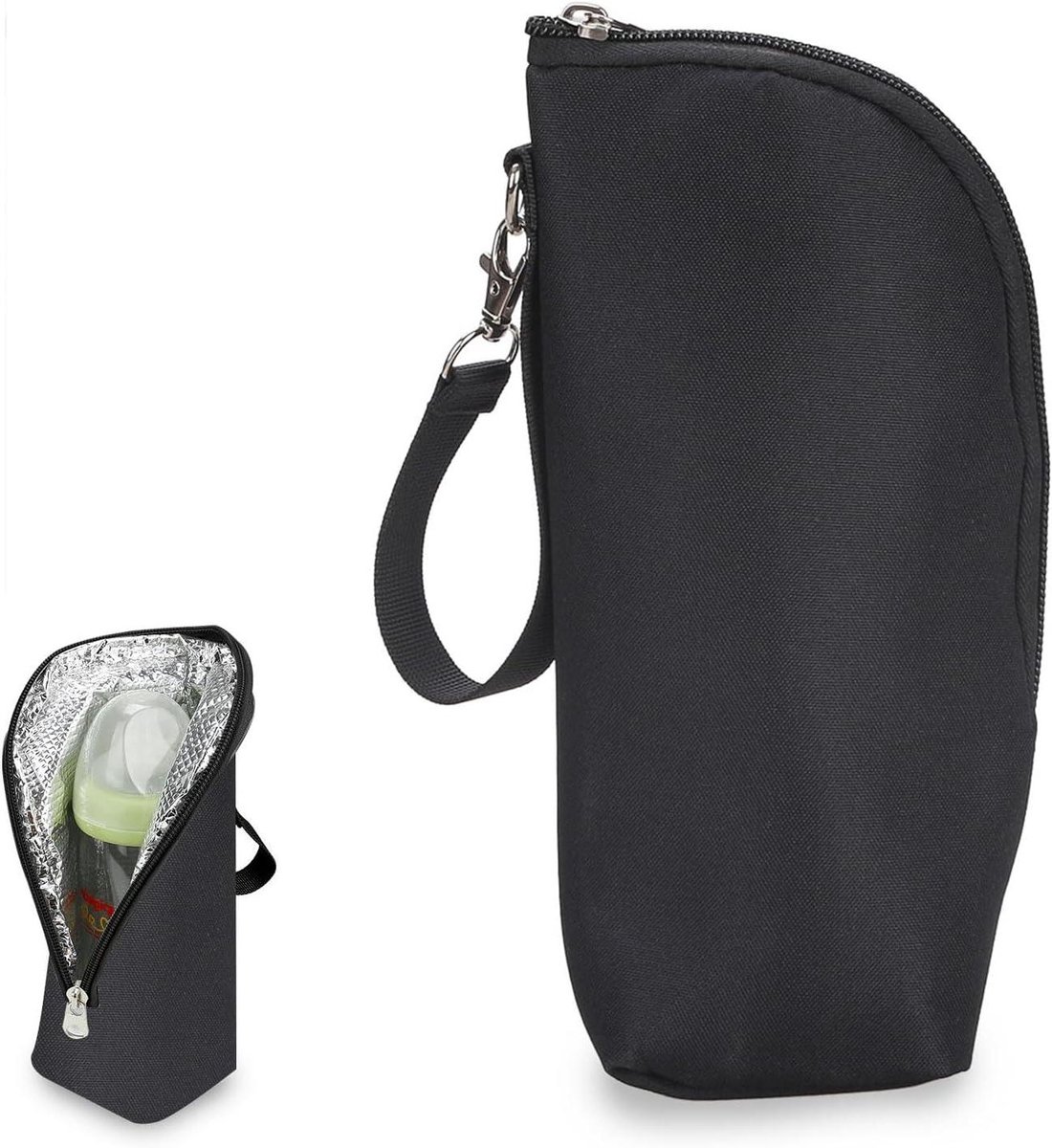 Isolatietas voor babyflessen - Thermotas - Draagbare tas kinderwagenreizen - Zwart - Geïsoleerde flessentas - Geschikt voor onderweg - 8 x 7 x 22 cm