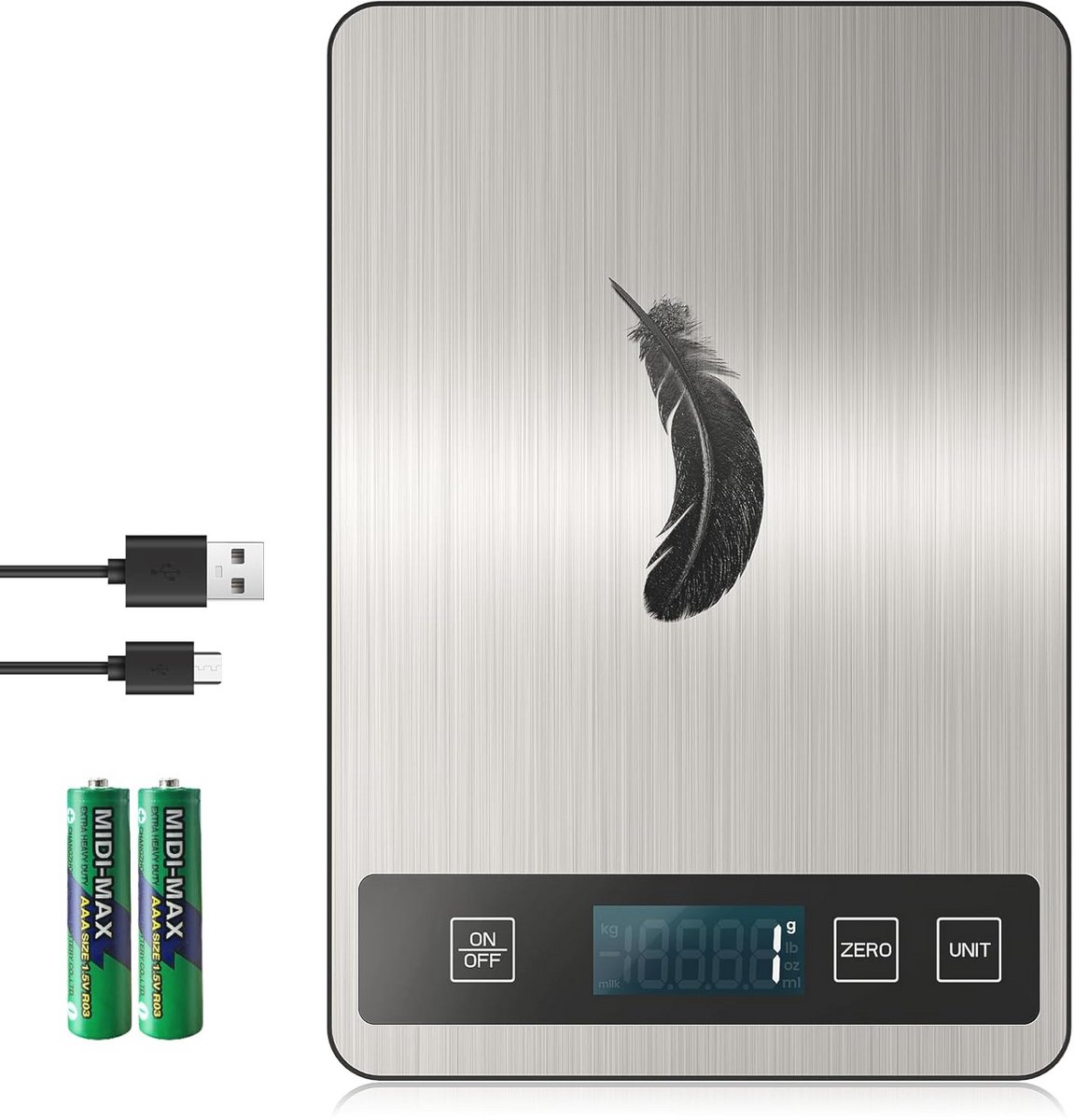 Digitale keukenweegschaal met USB C - 15 kg, Nauwkeurig en Compact