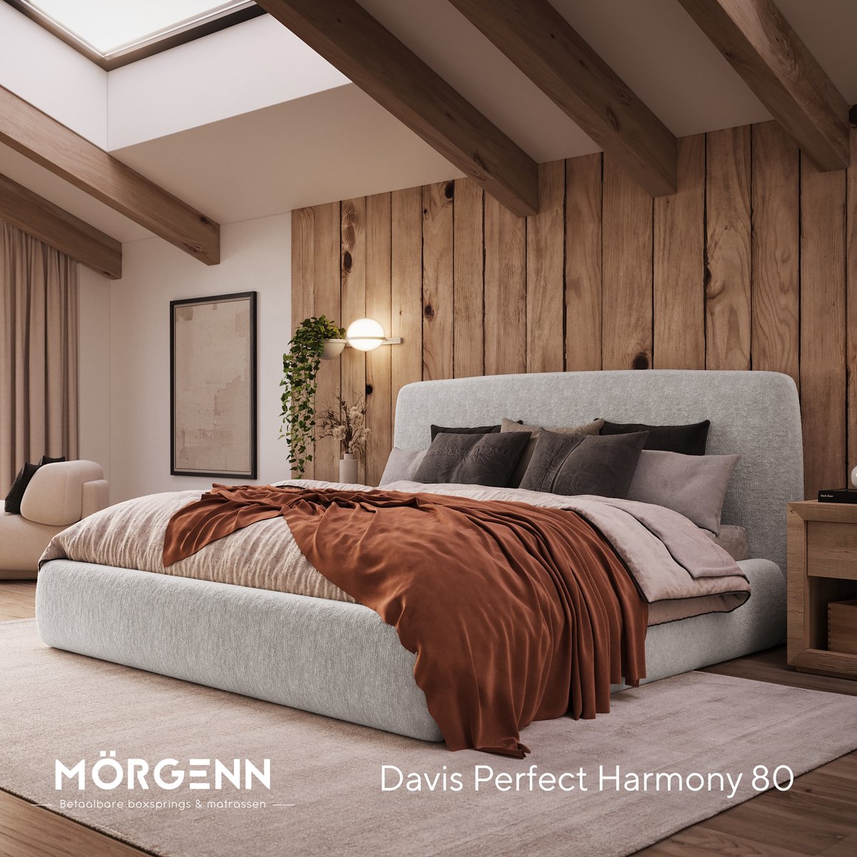 Mörgenn Bed Dune - Luxe Bedframe met Opbergruimte 37 cm - Lichtgrijs (Perfect Harmony 80) - 160x200 cm - Met Luxe Suprême Hotelmatras
