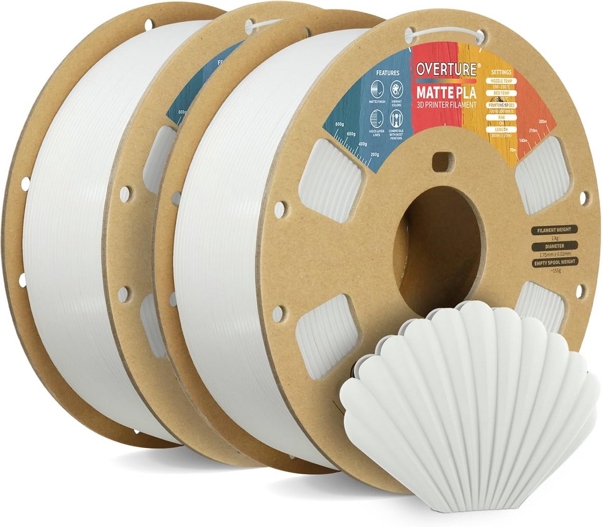 Matte PLA 1.75mm 3D Printer Filament - 2KG Set, Hoge Precisie, Wit