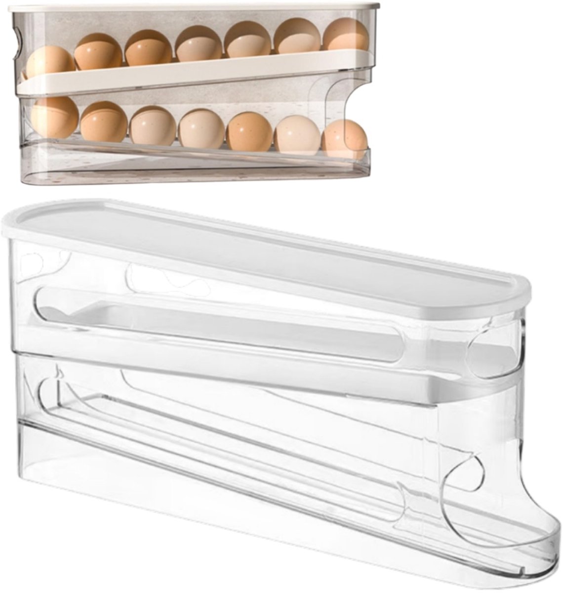 Automatisch uitschuifbaar eierrek voor koelkasten - Ruimtebesparend, automatische eierdispenser - Eierrek voor thuisgebruik - Eierorganizer voor de koelkast - 30,5*8,5*14,2 cm - Voor het bewaren van eieren in de koelkast - Transparant