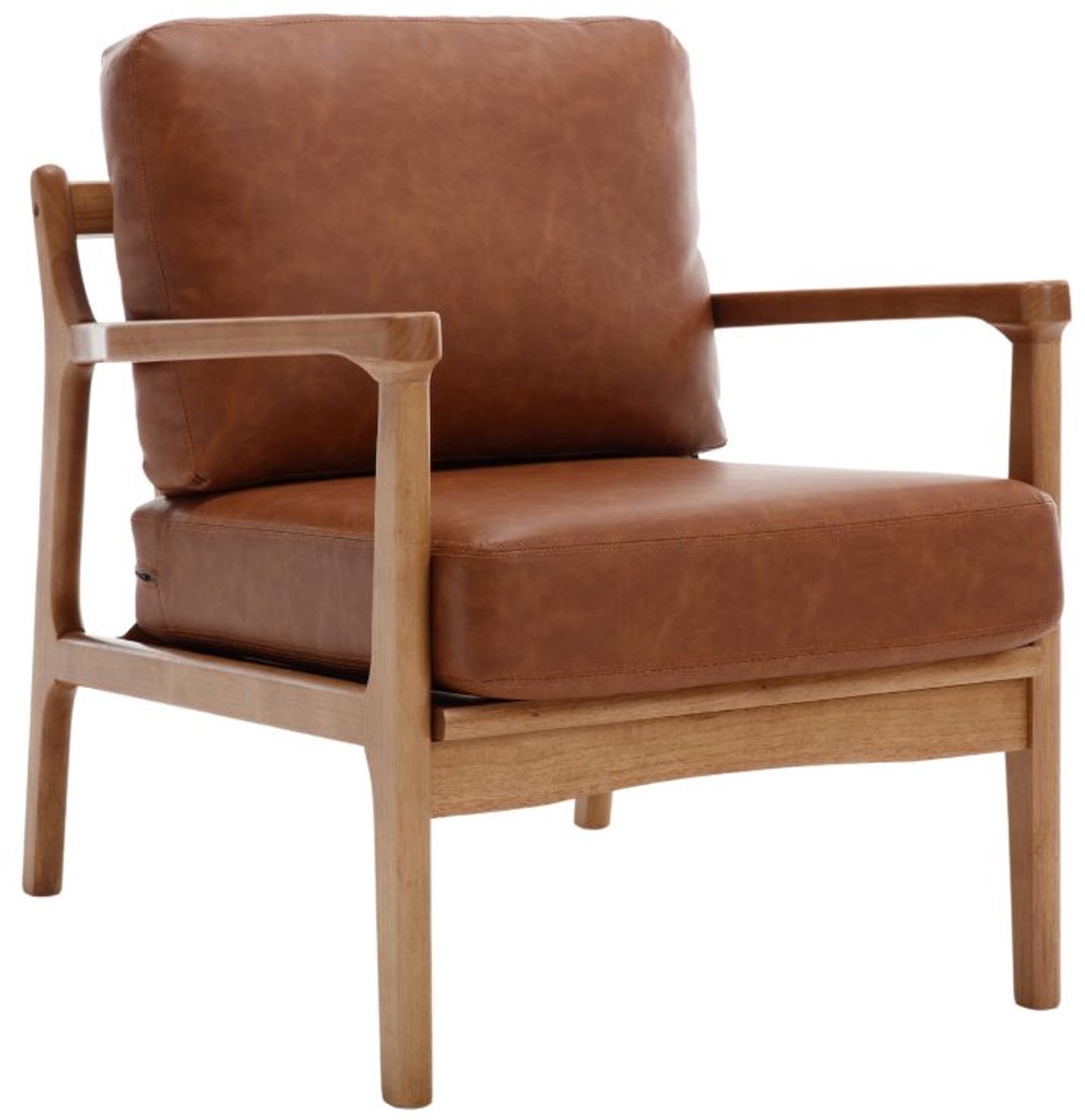 chairus Leunstoel - Bruin - Kunstleer - Met Houten Armleuningen en Poten - Gestoffeerde Loungestoel - Voor Slaapkamer, Woonkamer en Balkon