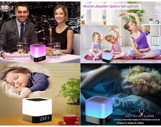 GELLDG Draagbare Bluetooth-luidspreker met verlichting - kan gebruikt worden als nachtlampje - aanraakgevoelige dimbare wekker - RGB-kleurveranderende ledverlichting - een geschikt cadeau geschikt voor meisjes, kinderen, tieners — afbeelding 3