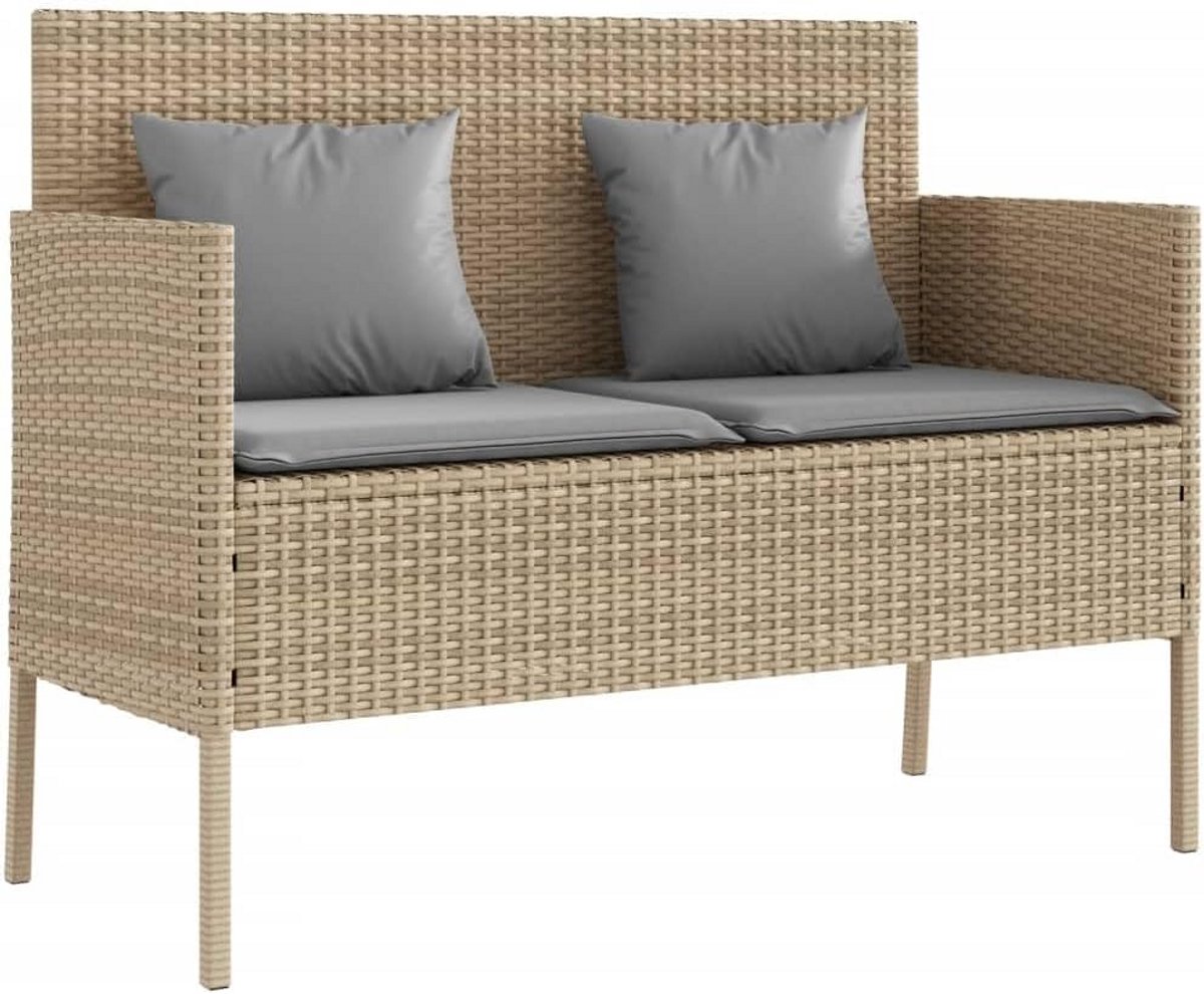 Opbergbank met Kussens voor Tuin en Balkon - Beige Polyrotan Buitenmeubel