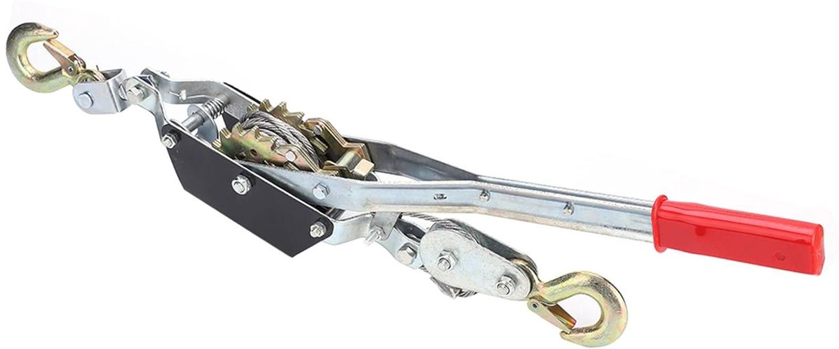 Stroomkabeltrekker - Heavy-duty - Dubbele versnellingen - 2 ton - Krachttrekker - Hijskabeltrekker - 3 haken - Automotive - Geschikt voor auto's - Rood