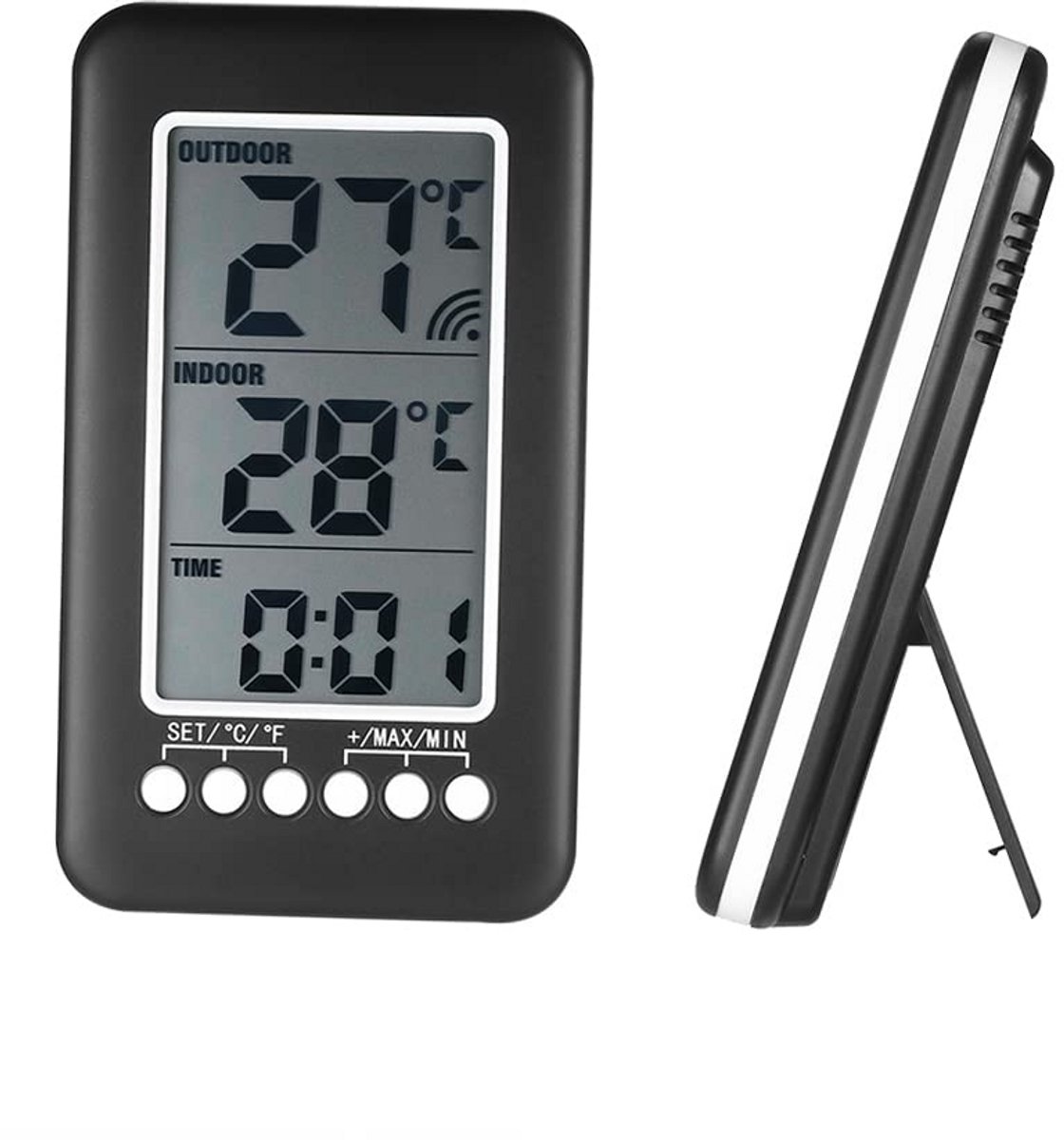 2-in-1 Draadloze Thermometer en Klok voor Binnen en Buiten - Digitale LCD Temperatuurmeting