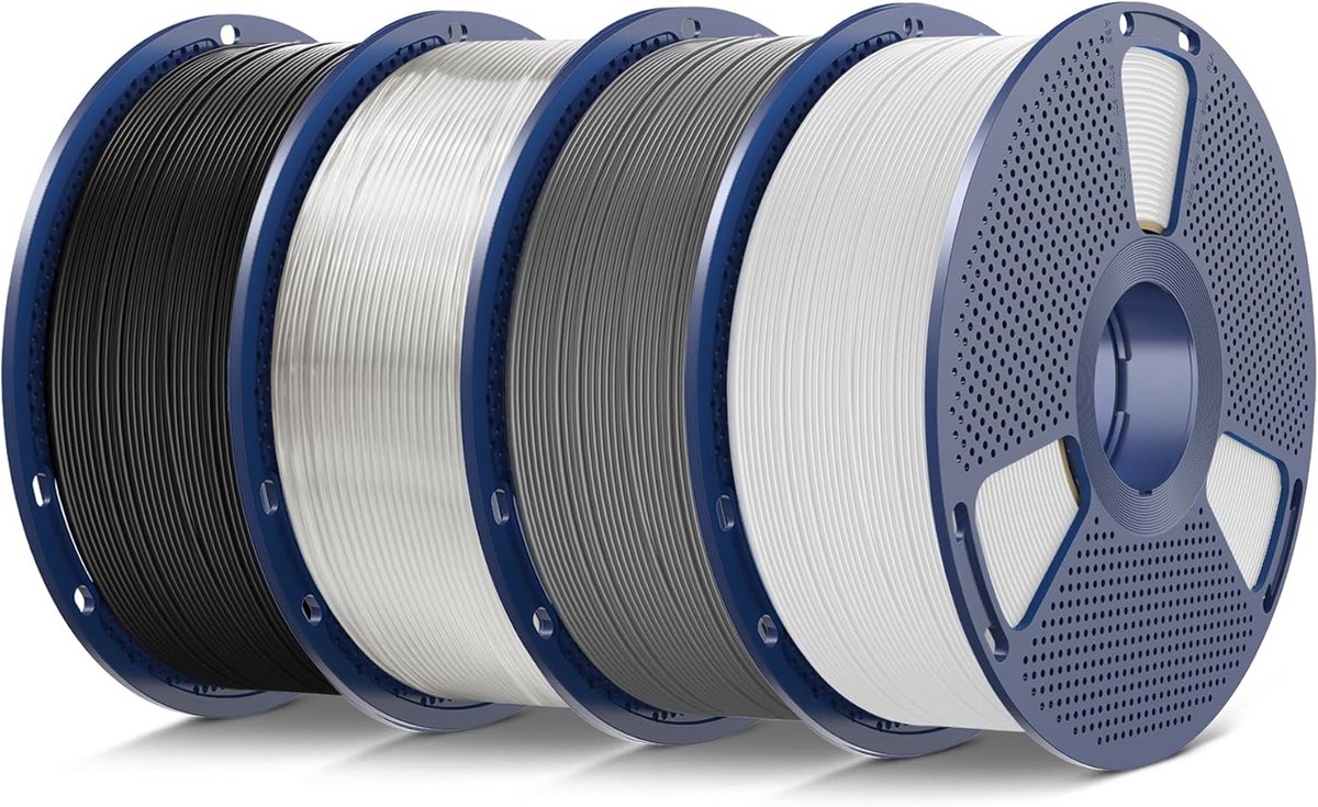 4 kg TPU 3D Printerfilament Bundel - Hoge Snelheid 95A Flexibel Filament 1.75mm - Zwart, Wit, Grijs & Transparant